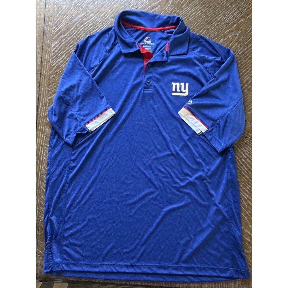 New York Giants Majestic Cool Base Short Sleeve Polo Shirt Men 2XL Blue Red NFL